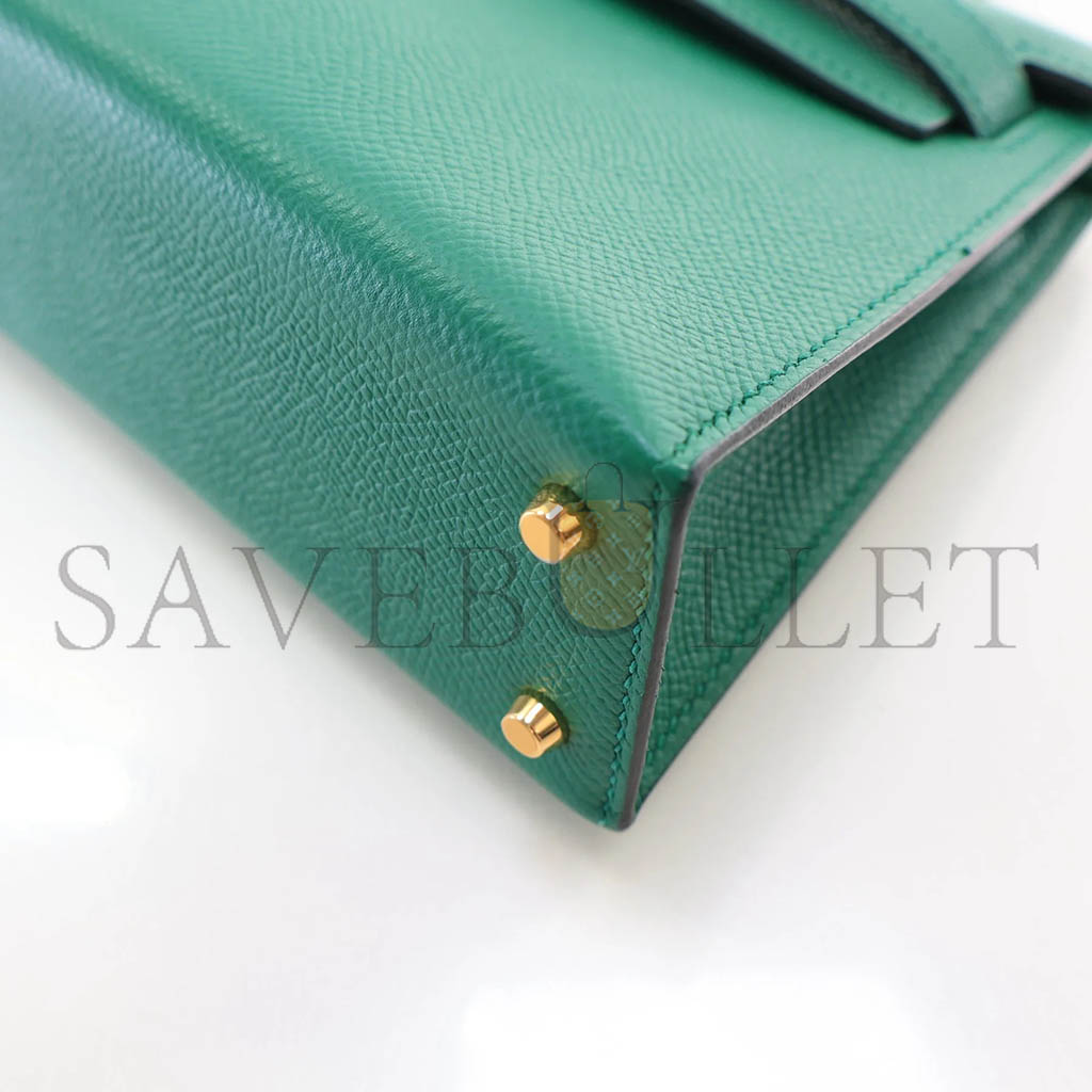 HERMÈS MASTER MINI KELLY II EPSOM MALACHITE GREEN GOLD BUCKLE (19*12*5.5cm)